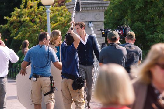 Julia Stiles and David Walton filming the made-for-TV movie “The Makeover” in the Boston Public Garden last fall.