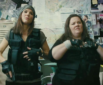 Sandra Bullock and Melissa McCarthy in a scene from ‘The Heat,’ which was directed by Paul Feig and shot inside the old Herald building.