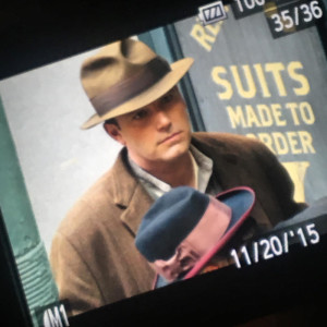 Ben Affleck as seen through a camera viewfinder shooting a scene on Margaret street in the north end (photo by Jen Royle)