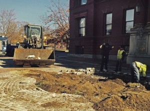 Construction in Lawrence for the upcoming filming of Ben Affleck's movie. (Staff Photo: Jill Harmacinski)