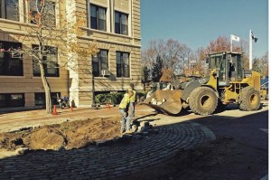 Construction in Lawrence for the upcoming filming of Ben Affleck's movie. (Staff Photo: Jill Harmacinski)