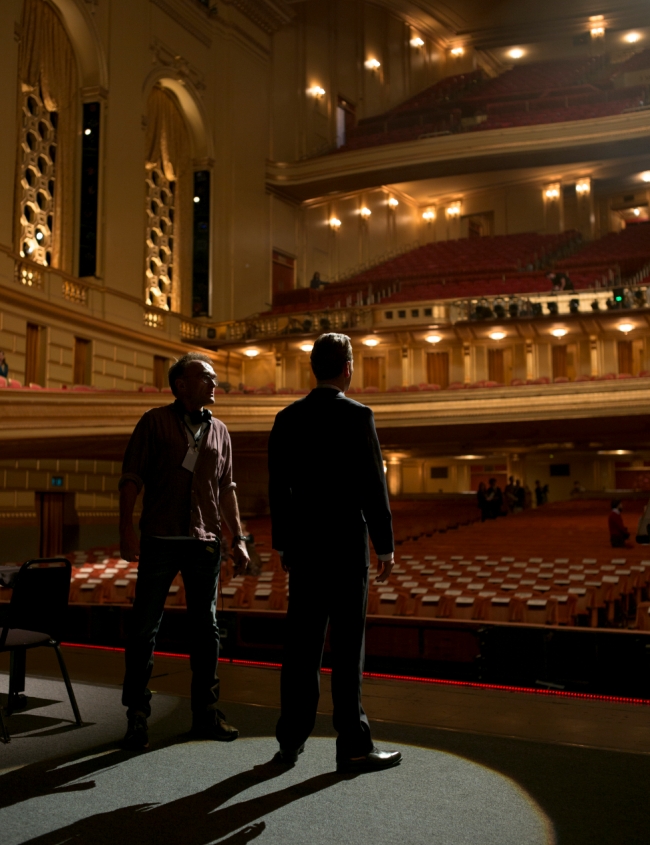 Grand enough for ya? Steve Jobs director Danny Boyle and Michael Fassbender at the War Memorial Opera House in San Francisco, March 2015