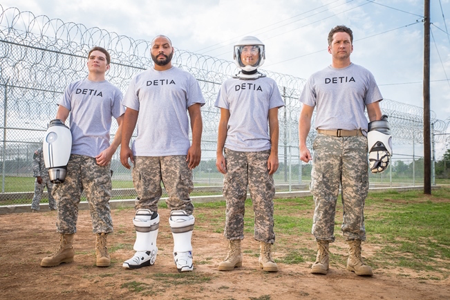 Longhorns 2.0? Michael Jones, Colton Dunn, Gavin Free and Burnie Burns in sci-fi comedy Lazer Team, the first feature by Austin’s own Rooster Teeth studio. Courtesy of Rooster Teeth Productions