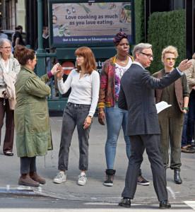 Feig and the cast on set in New York last fall. (Photograph: Splash News)