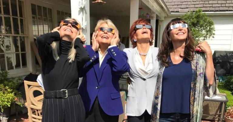 Diane Keaton, Candice Bergen, Jane Fonda, and Mary Steenburgen viewing the eclipse from the L.A. set of the upcoming film Book Club. Photograph by Candice Bergen.